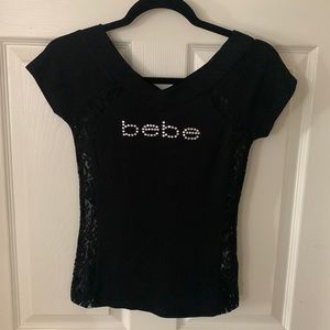 bebe Short Sleeve Top w/ Lace trim on the sides